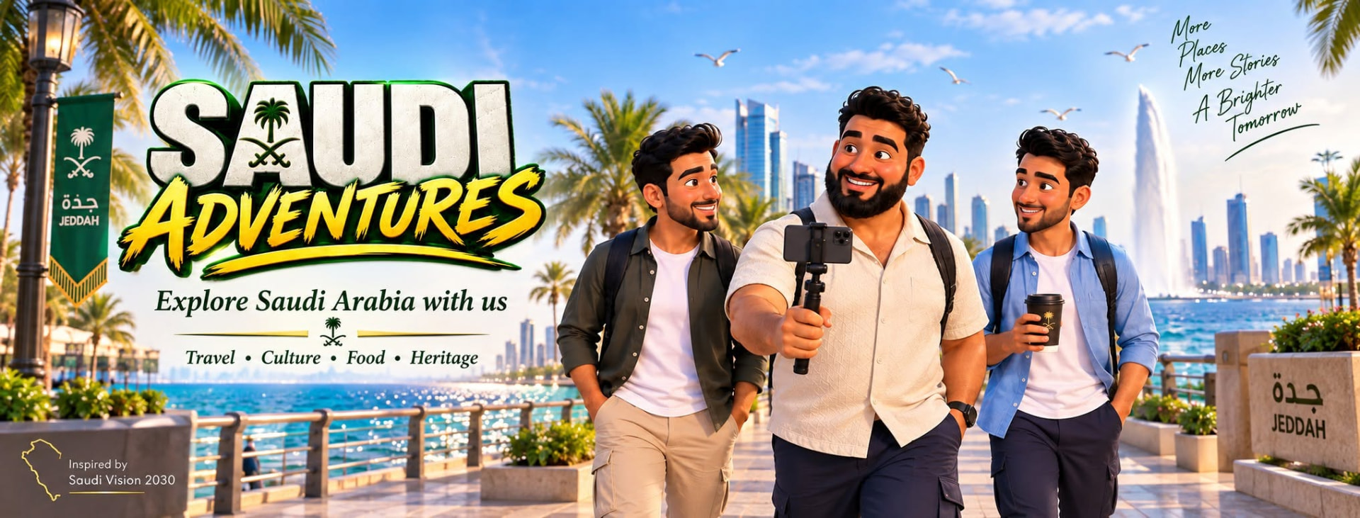 Ahmad, Muhannad and Sufyaan on the Jeddah waterfront